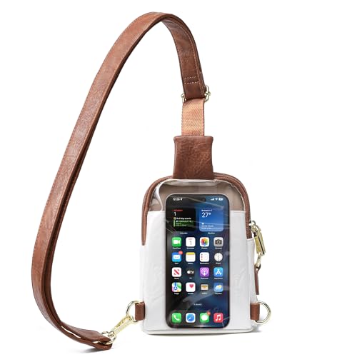INICAT Sling Bag for Women Touchscreen Small Crossbody Cell Phone Purse Fanny Pack(White Brown Anti Theft) - Image 1