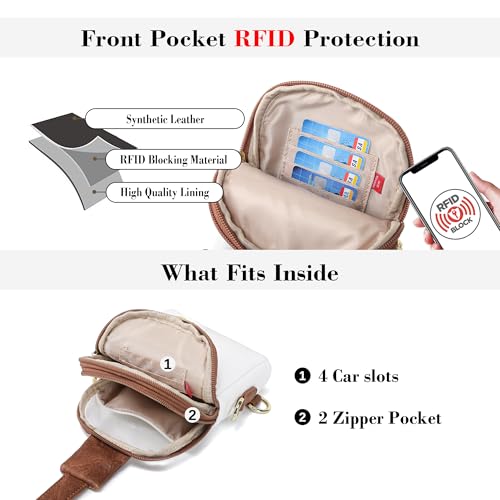 INICAT Sling Bag for Women Touchscreen Small Crossbody Cell Phone Purse Fanny Pack(White Brown Anti Theft) - Image 5