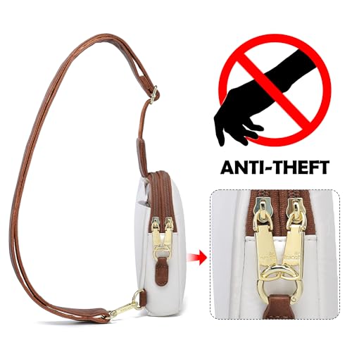 INICAT Sling Bag for Women Touchscreen Small Crossbody Cell Phone Purse Fanny Pack(White Brown Anti Theft) - Image 2