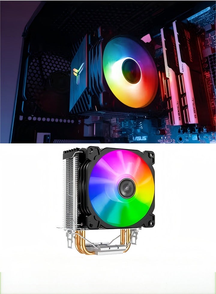 CR1200 RGB CPU Air Cooler, 90mm PWM CPU Cooler with 2 Heat Pipes, Removable Computer PC Fans Easy to Install, Quiet Rainbow RGB Cooling Fan for Intel LGA 1200/775/1150/1151/1155/1156, AMD AM4 AM3,Black  - Image 1