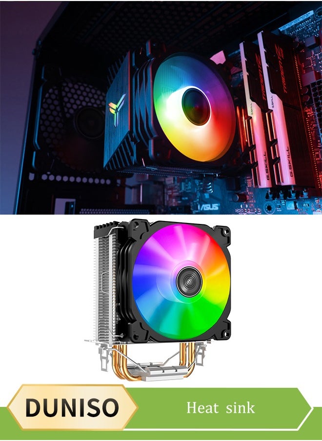 Generic CR1200 RGB CPU Air Cooler, 90mm PWM CPU Cooler with 2 Heat Pipes, Removable Computer PC Fans Easy to Install, Quiet Rainbow RGB Cooling Fan for Intel LGA 1200/775/1150/1151/1155/1156, AMD AM4 AM3,Black  - Image 1