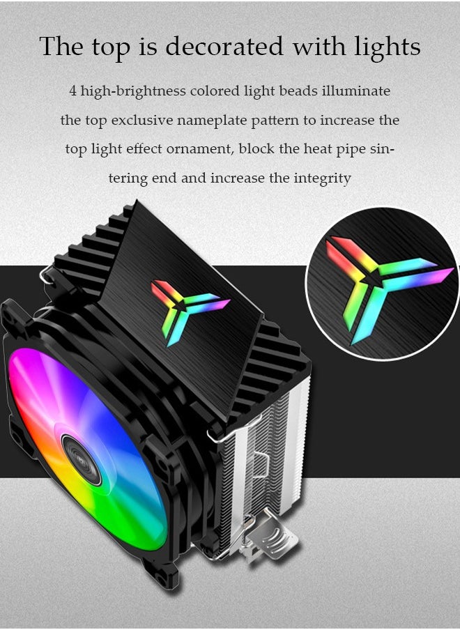 Generic CR1200 RGB CPU Air Cooler, 90mm PWM CPU Cooler with 2 Heat Pipes, Removable Computer PC Fans Easy to Install, Quiet Rainbow RGB Cooling Fan for Intel LGA 1200/775/1150/1151/1155/1156, AMD AM4 AM3,Black  - Image 2