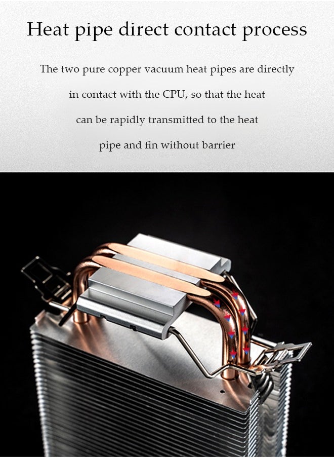 Generic - CR1200 RGB CPU Air Cooler, 90mm PWM CPU Cooler with 2 Heat Pipes, Removable Computer PC Fans Easy to Install, Quiet Rainbow RGB Cooling Fan for Intel LGA 1200/775/1150/1151/1155/1156, AMD AM4 AM3,Black - Image 1