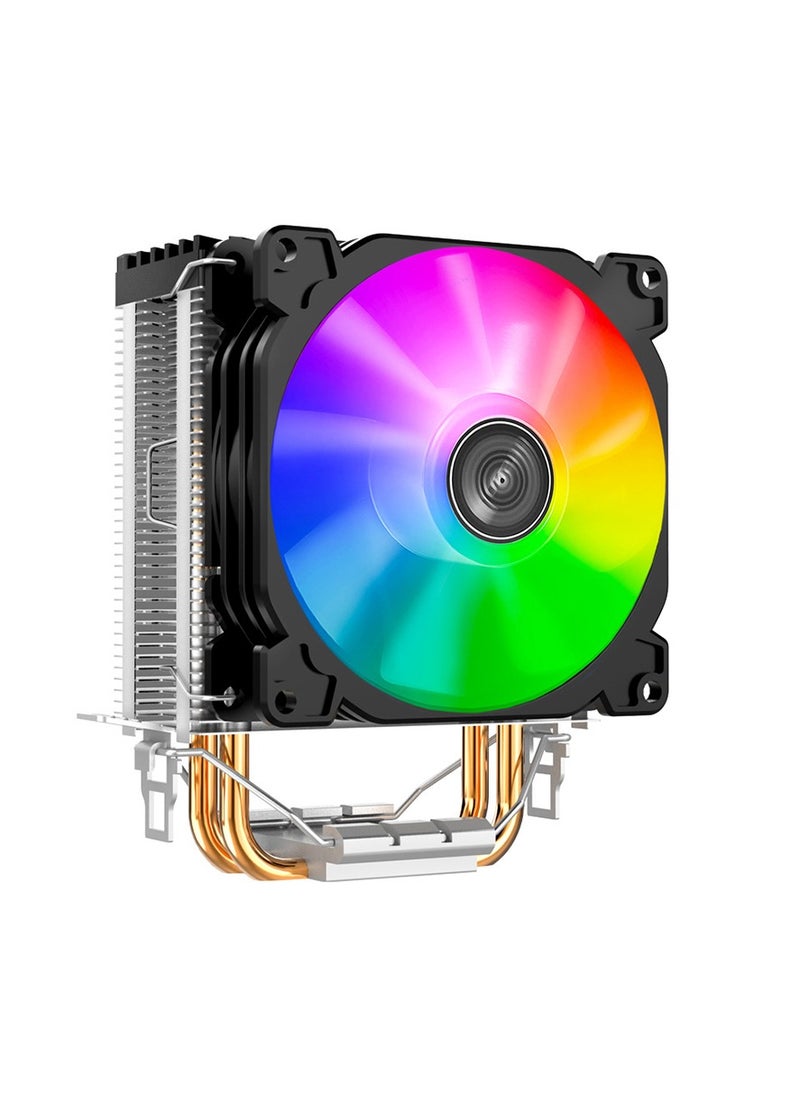 Generic - CR1200 RGB CPU Air Cooler, 90mm PWM CPU Cooler with 2 Heat Pipes, Removable Computer PC Fans Easy to Install, Quiet Rainbow RGB Cooling Fan for Intel LGA 1200/775/1150/1151/1155/1156, AMD AM4 AM3,Black - Image 1