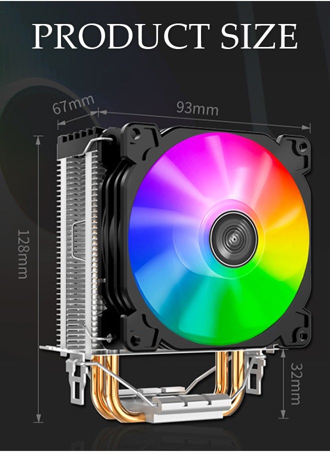 Generic - CR1200 RGB CPU Air Cooler, 90mm PWM CPU Cooler with 2 Heat Pipes, Removable Computer PC Fans Easy to Install, Quiet Rainbow RGB Cooling Fan for Intel LGA 1200/775/1150/1151/1155/1156, AMD AM4 AM3,Black - Image 1