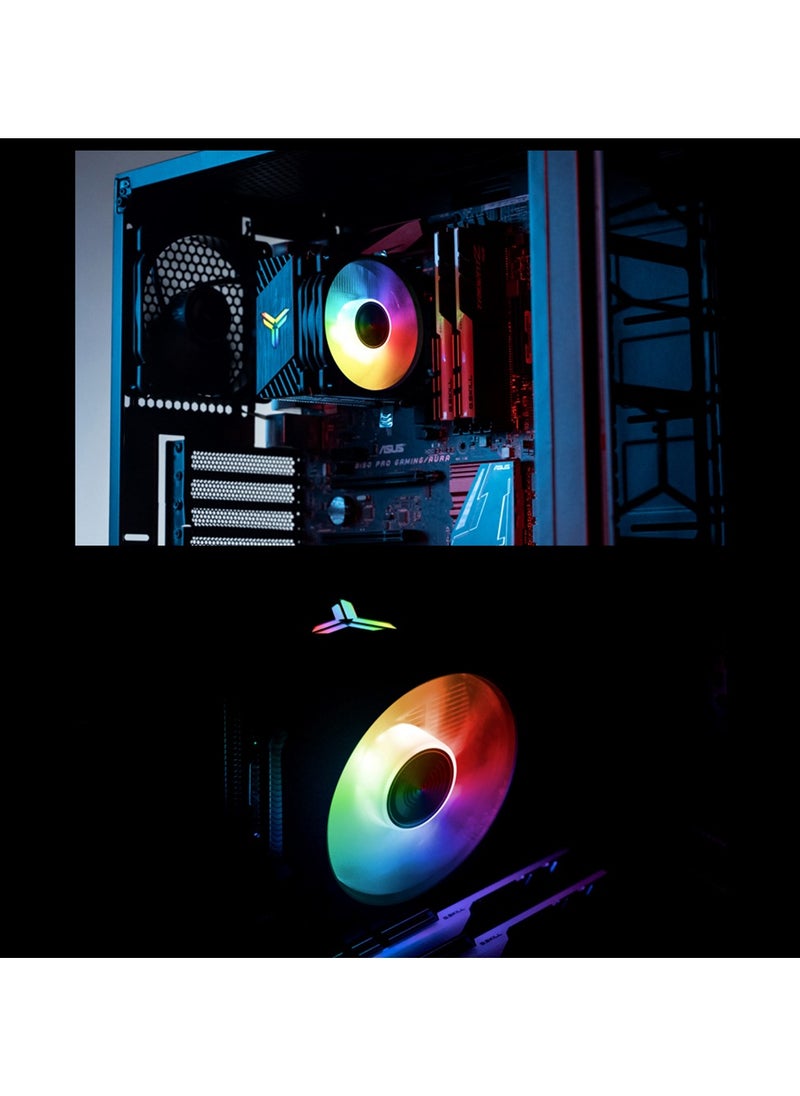 Generic - CR1200 RGB CPU Air Cooler, 90mm PWM CPU Cooler with 2 Heat Pipes, Removable Computer PC Fans Easy to Install, Quiet Rainbow RGB Cooling Fan for Intel LGA 1200/775/1150/1151/1155/1156, AMD AM4 AM3,Black - Image 1