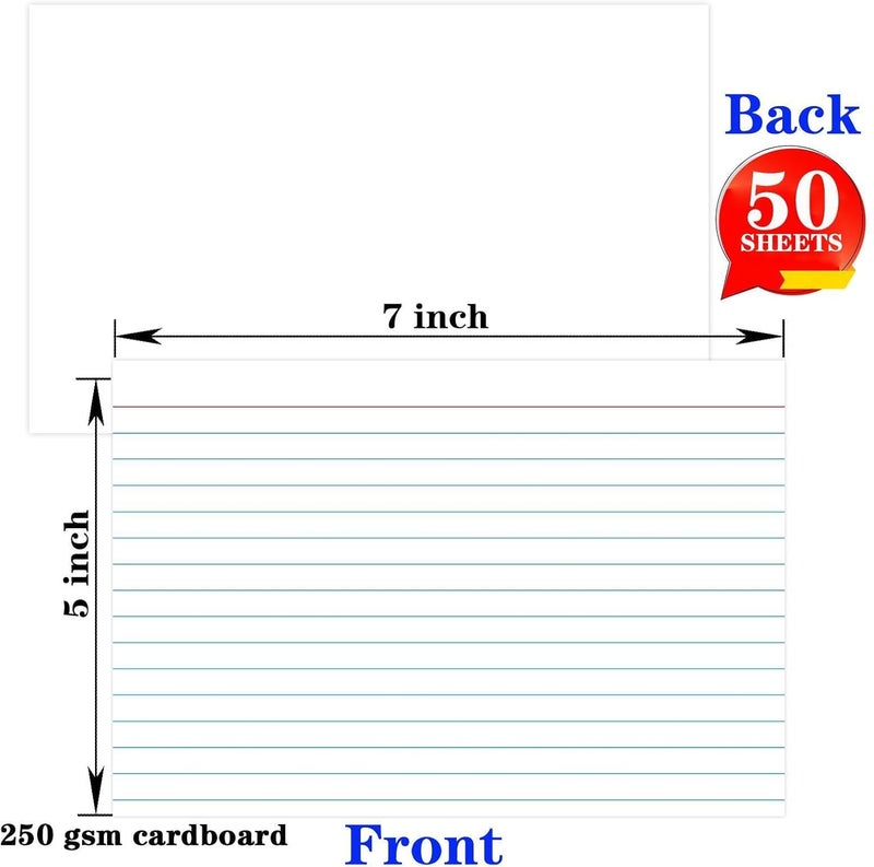 Pinovk 5x7 Ruled Index Cards 50 Pcs - Heavyweight White Note Cards for Office Organization - Large Lined Flashcards for Recipe Cards, Public Speaking & Task Tracking - 250gsm Thick Paper Note Cards - Image 2