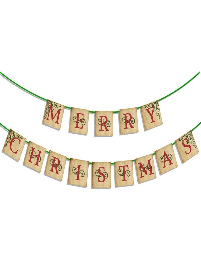 Oarkive Vintage Christmas Decor - Vintage Merry Christmas Banner Sign - Nostalgic Traditional Old Fashioned Victorian Xmas Holiday Decor for Indoor Home Office Mantle Farmhouse Fireplace Christmas Decorations - Image 2