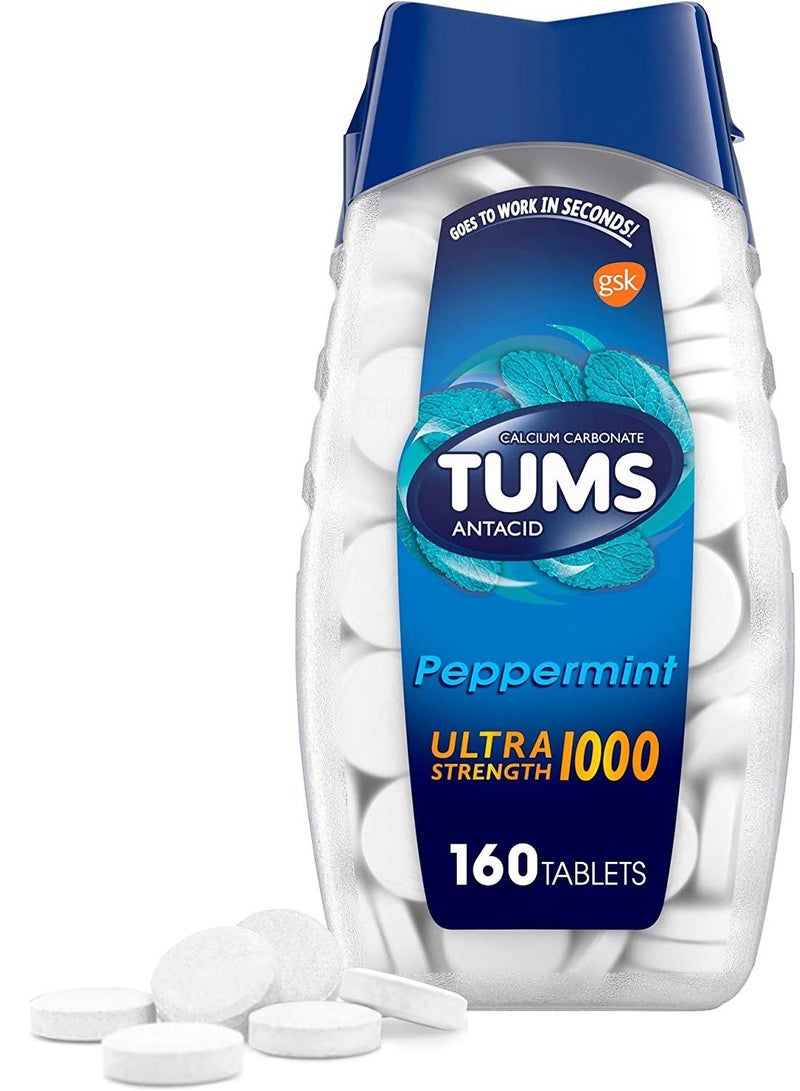 TUMS Ultra Strength Antacid for Heartburn Relief, Peppermint, 160 Count - Image 1
