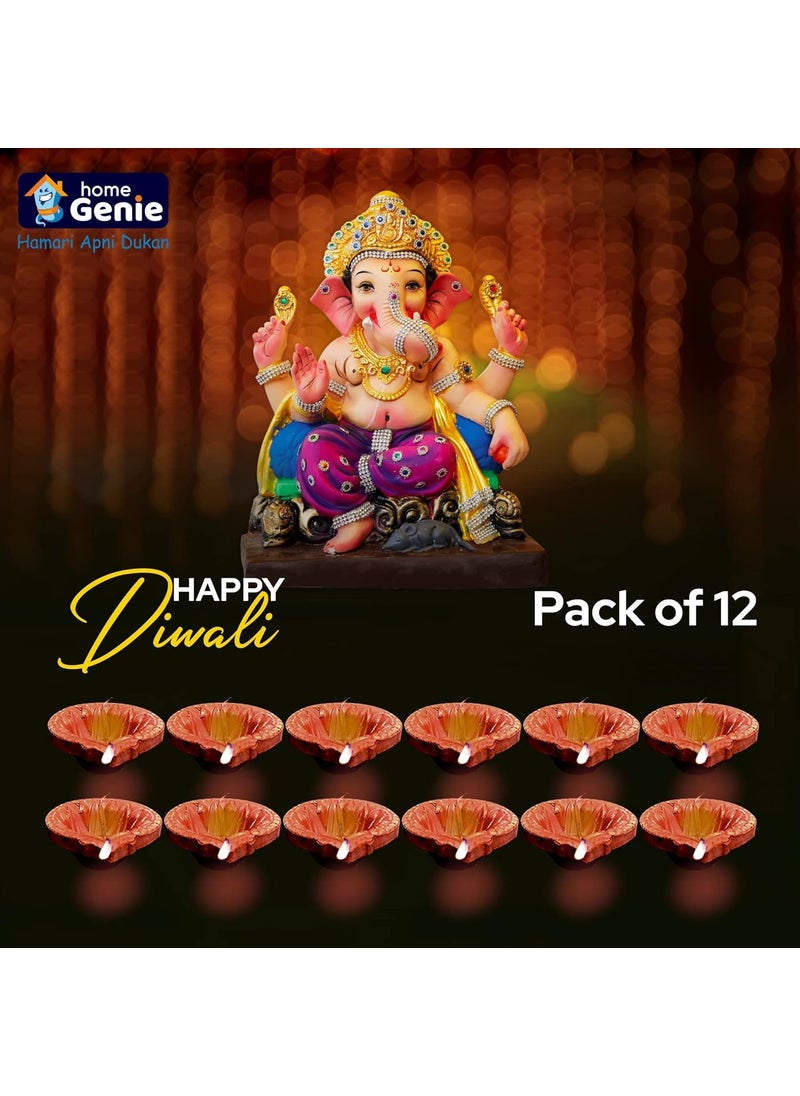 HOME GENIE Home Genie Handmade Diyas for Diwali Decoration Handmade Clay Mitti Diya Lanterns for Diwali Decoration Decoration Mitti Diya Handmade Clay Diyas Pack of 12  - Image 4