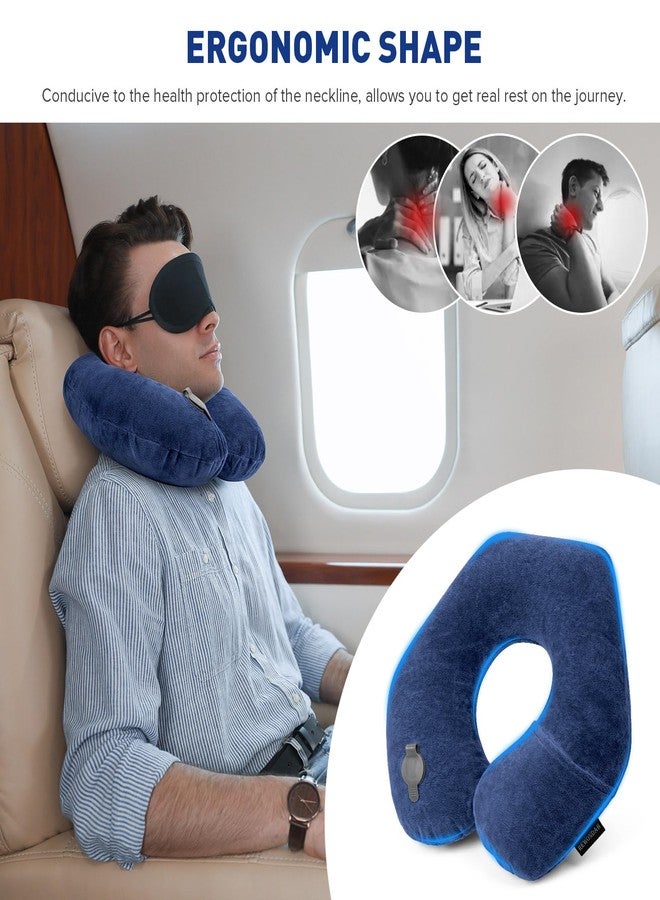 Rewondah Neck Pillows for Travel, Inflatable Travel Pillow, Inflatable Neck Pillow for Traveling Airplane with Soft Velour Washable Cover, U Shape Blow Up Neck Pillow for Airplanes Train Car Travel - Image 2