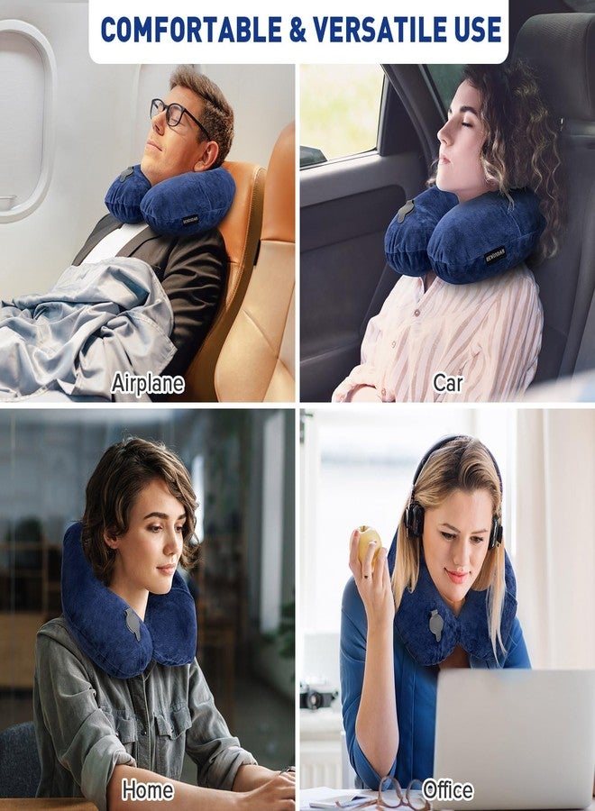 Rewondah Neck Pillows for Travel, Inflatable Travel Pillow, Inflatable Neck Pillow for Traveling Airplane with Soft Velour Washable Cover, U Shape Blow Up Neck Pillow for Airplanes Train Car Travel - Image 4