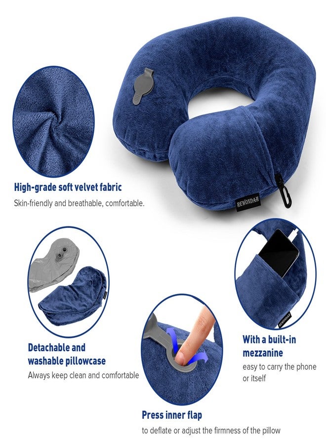 Rewondah Neck Pillows for Travel, Inflatable Travel Pillow, Inflatable Neck Pillow for Traveling Airplane with Soft Velour Washable Cover, U Shape Blow Up Neck Pillow for Airplanes Train Car Travel - Image 3
