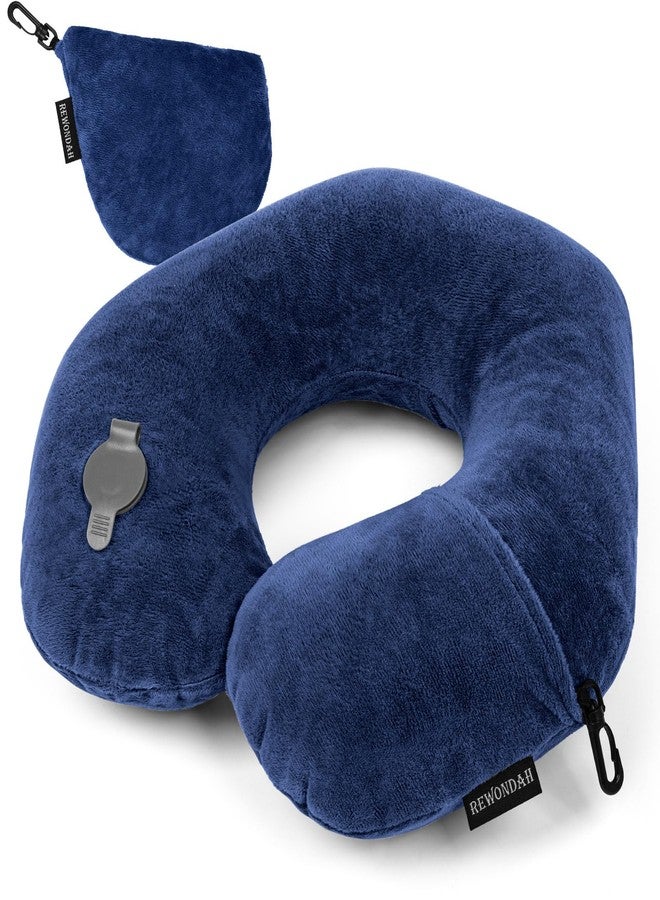 Rewondah Neck Pillows for Travel, Inflatable Travel Pillow, Inflatable Neck Pillow for Traveling Airplane with Soft Velour Washable Cover, U Shape Blow Up Neck Pillow for Airplanes Train Car Travel - Image 1