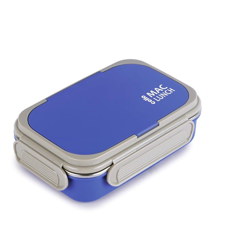 Cello CELLO Maclunch Insulated Lunch Box Separate Steel Container with Fork Spoon Unbreakable Lid with with 4 Sided Click Locks Ideal for CollegeOffice Outdoor Activities Set of 1 Blue  - Image 1