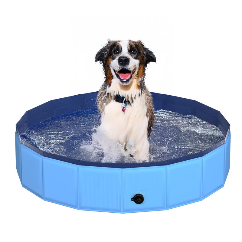 CACSPS 39.5" x 12" Foldable Dog Pool - Collapsible Hard Plastic Kiddie Pool for Dogs & Kids, Non-Slip Pet Bath Tub for Outdoor Backyard Use, Lightweight & Portable (Blue) - Image 1