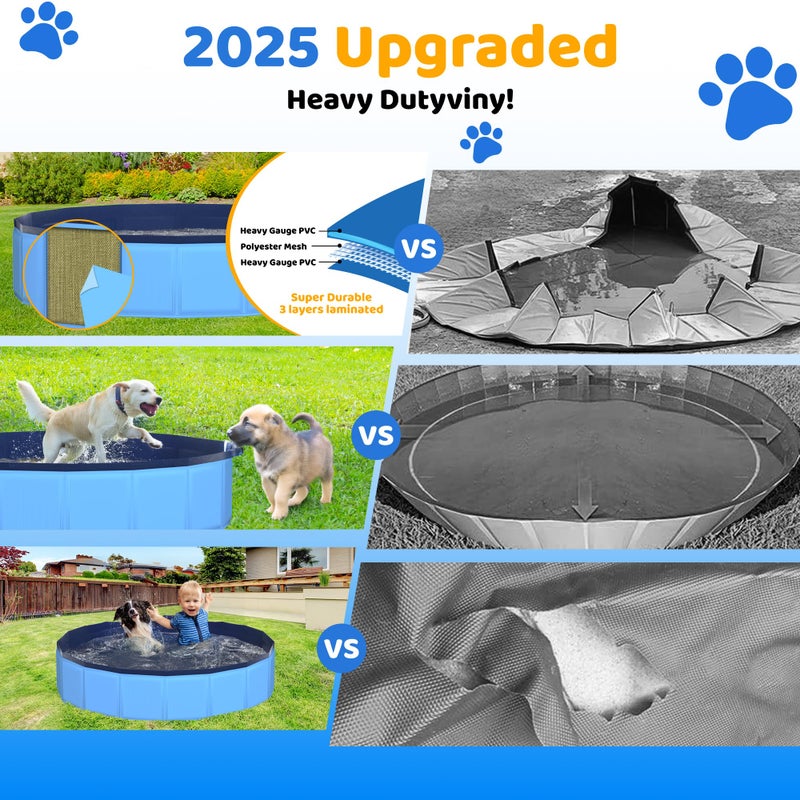 CACSPS 39.5" x 12" Foldable Dog Pool - Collapsible Hard Plastic Kiddie Pool for Dogs & Kids, Non-Slip Pet Bath Tub for Outdoor Backyard Use, Lightweight & Portable (Blue) - Image 5