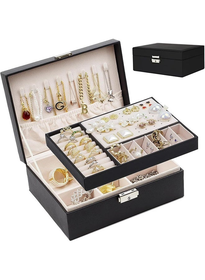 رولستيمي منظم صندوق مجوهرات للنساء والفتيات ، منظم مجوهرات كبير وتخزين ، صندوق تخزين مجوهرات من جلد البولي يوريثان مع قفل ، حامل مجوهرات للقلادة والأقراط والخواتم ، أسود - Image 1