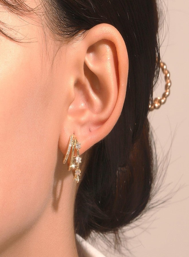 YANCHUN Triple Hoop Earrings for Women Trendy Cubic Zirconia Earrings Small Gold Hoop Claw Statement Birthday Party Jewelry Gifts for Women - Image 2