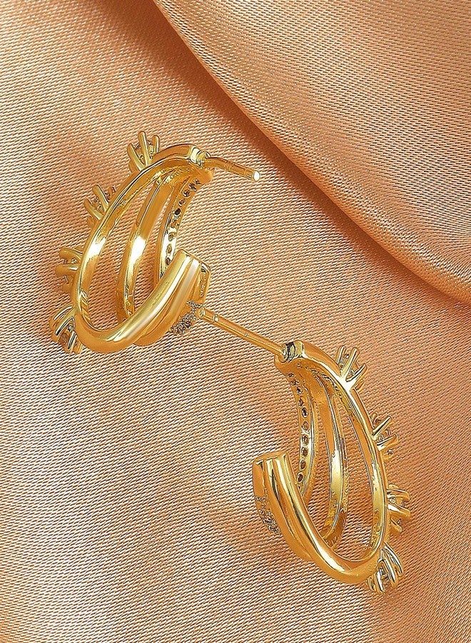 YANCHUN Triple Hoop Earrings for Women Trendy Cubic Zirconia Earrings Small Gold Hoop Claw Statement Birthday Party Jewelry Gifts for Women - Image 4