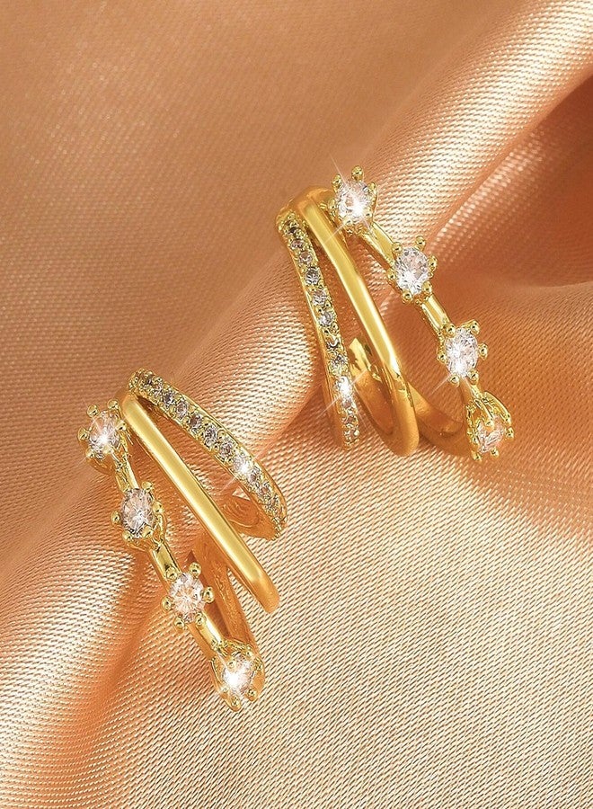 YANCHUN Triple Hoop Earrings for Women Trendy Cubic Zirconia Earrings Small Gold Hoop Claw Statement Birthday Party Jewelry Gifts for Women - Image 3