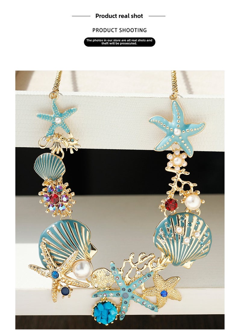 Shell Starfish Coral Pearl Collarbone Chain