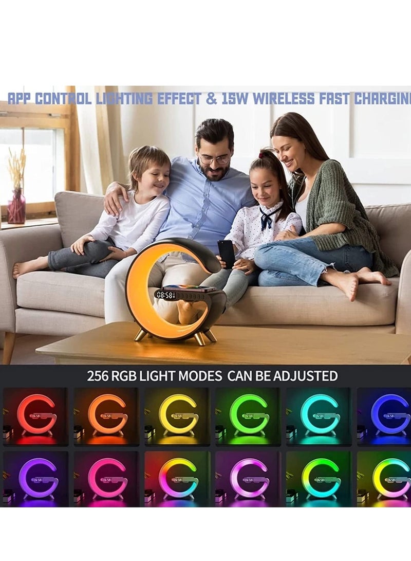 Wireless Charger Atmosphere Lamp, RGB Color Changing Mood Light with Time Display, 256 Modes and 16 Million Light Colors, Bluetooth Speaker Desk Lamp with Alarm Clock, Ideal Choice for Friends - Image 4