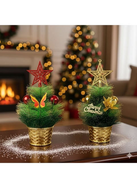 Christmas Tree with Gold and Silver Base, Lighted, 25cm