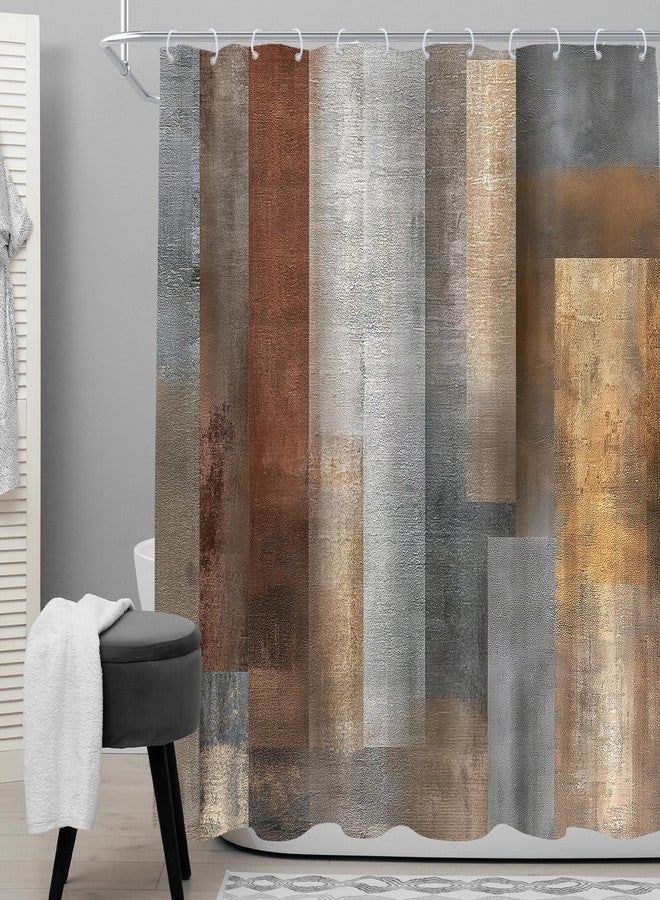 Cinbloo Brown Abstract Grey 72Wx72H Shower Curtain Rustic Vintage Country Farmhouse Painting Simple Blocks Modern Minimalist Bathroom Curtain Set Aesthetic Bath Bathroom Accessories Decor - Image 2