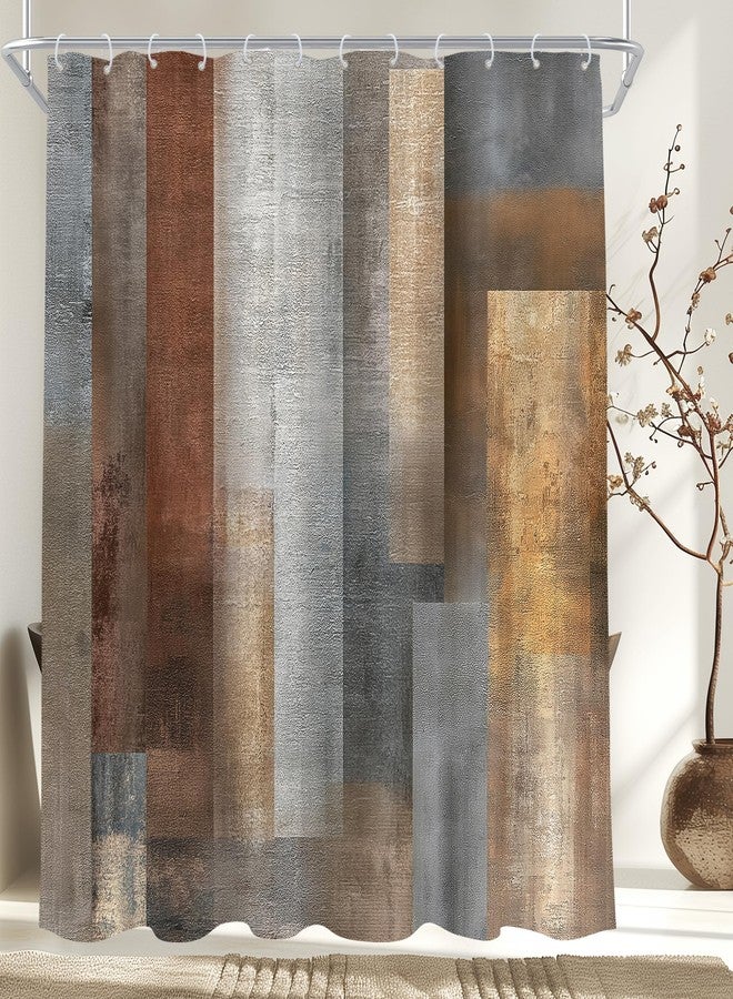 Cinbloo Brown Abstract Grey 72Wx72H Shower Curtain Rustic Vintage Country Farmhouse Painting Simple Blocks Modern Minimalist Bathroom Curtain Set Aesthetic Bath Bathroom Accessories Decor - Image 1
