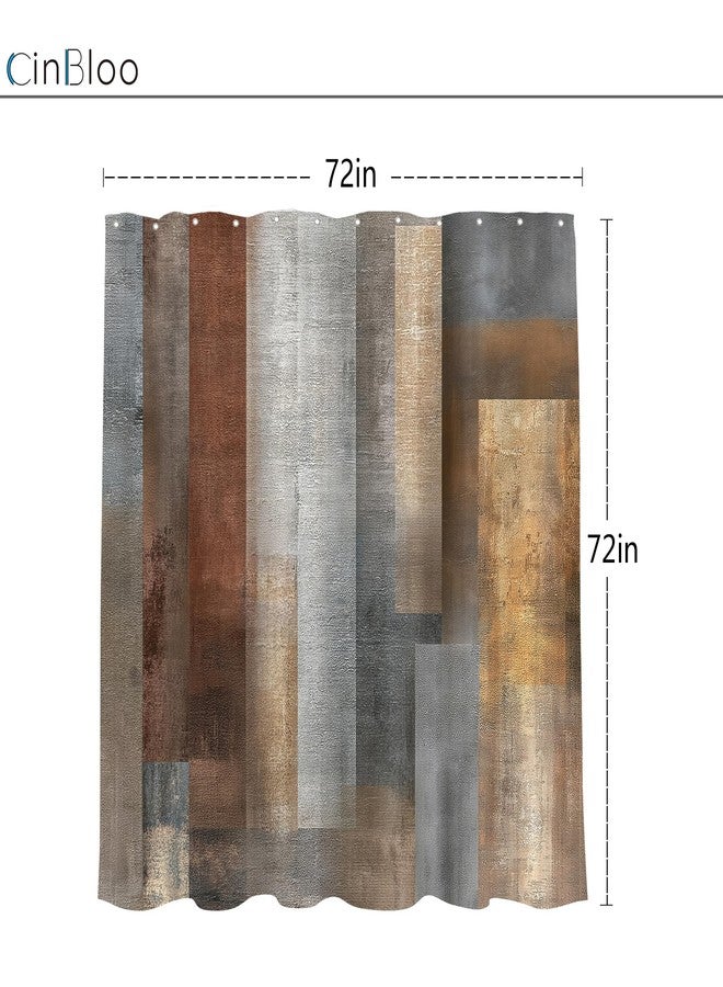 Cinbloo Brown Abstract Grey 72Wx72H Shower Curtain Rustic Vintage Country Farmhouse Painting Simple Blocks Modern Minimalist Bathroom Curtain Set Aesthetic Bath Bathroom Accessories Decor - Image 5