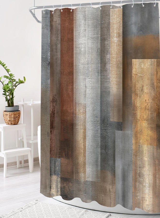 Cinbloo Brown Abstract Grey 72Wx72H Shower Curtain Rustic Vintage Country Farmhouse Painting Simple Blocks Modern Minimalist Bathroom Curtain Set Aesthetic Bath Bathroom Accessories Decor - Image 3