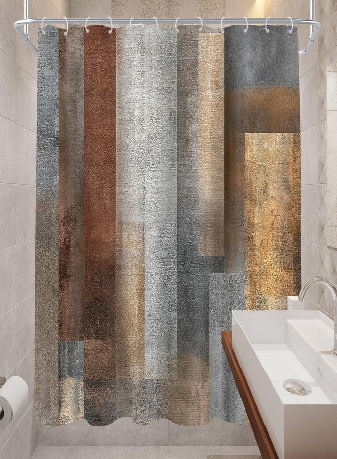 Cinbloo Brown Abstract Grey 72Wx72H Shower Curtain Rustic Vintage Country Farmhouse Painting Simple Blocks Modern Minimalist Bathroom Curtain Set Aesthetic Bath Bathroom Accessories Decor - Image 4