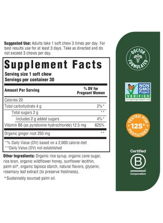 Baby & Me  Morning Sickness Nausea Relief,With Ginger and B6, Individually Wrapped Soft Chews, Honey Lemon Ginger, Natural Lemon Flavor with other natural flavors, Dietary Supplement, 30 Chews | 30 Servings - view 2