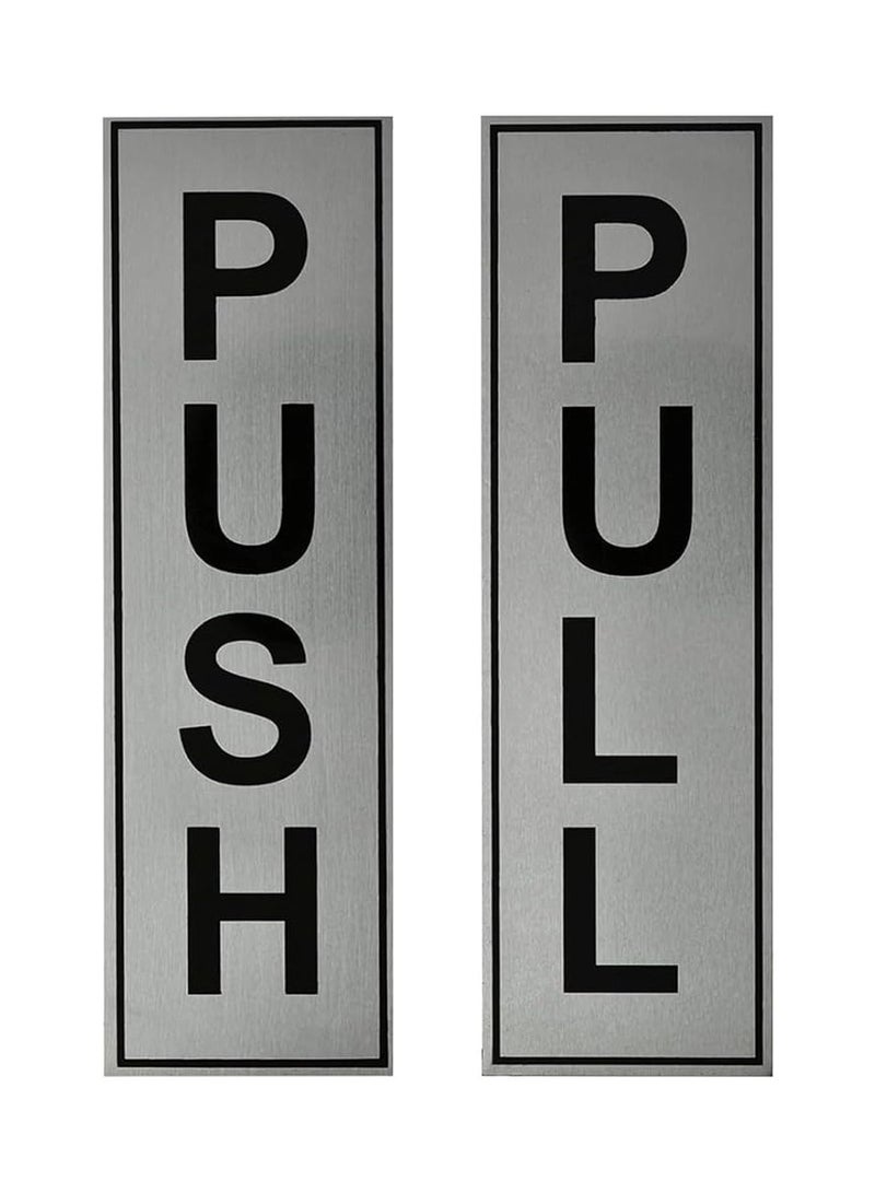 Yuwell 1 Pair (2 Pcs) Push Pull Metal Sign Stickers Self Adhesive Push & Pull Signage Board For Glass Wooden Doors, Office Hospital, Mall Gate Sticker Push Pull Door Sticker - Image 1