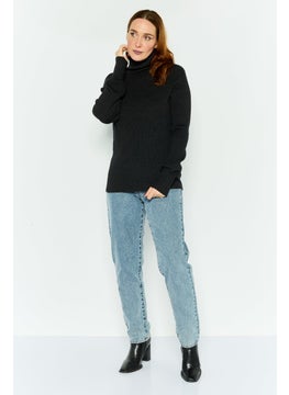 Black Tape Women Plus Size Mock Neck Knitted Sweater, Black  - Image 2