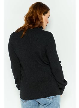 Black Tape Women Plus Size Mock Neck Knitted Sweater, Black  - Image 4