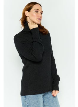 Black Tape Women Plus Size Mock Neck Knitted Sweater, Black  - Image 3