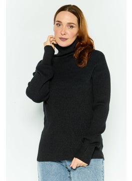 Black Tape Women Plus Size Mock Neck Knitted Sweater, Black  - Image 1