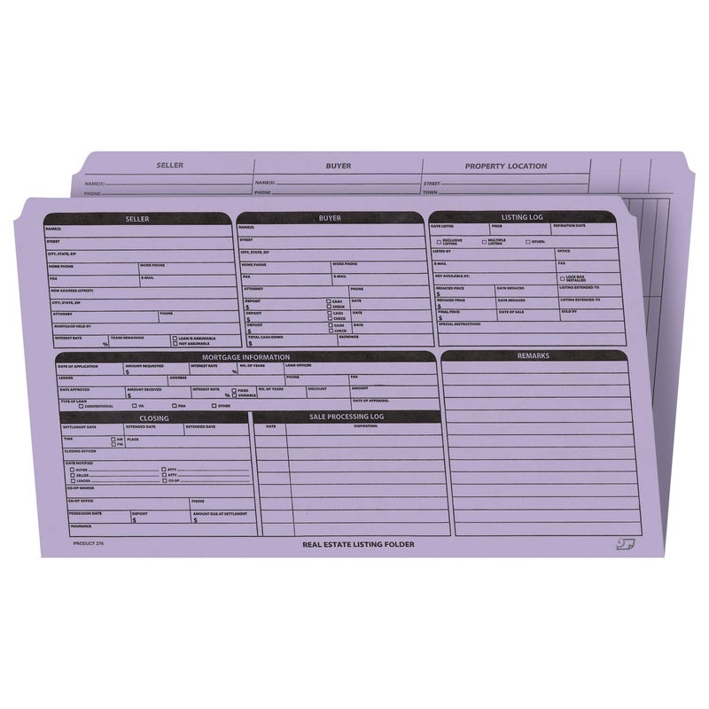 NextDayLabels Real Estate Listing Folder Right Panel List PrePrinted on Durable Card Stock with Closing Checklist and ColorCoded Dots for Organizing Lavender Legal Size Pack of 25