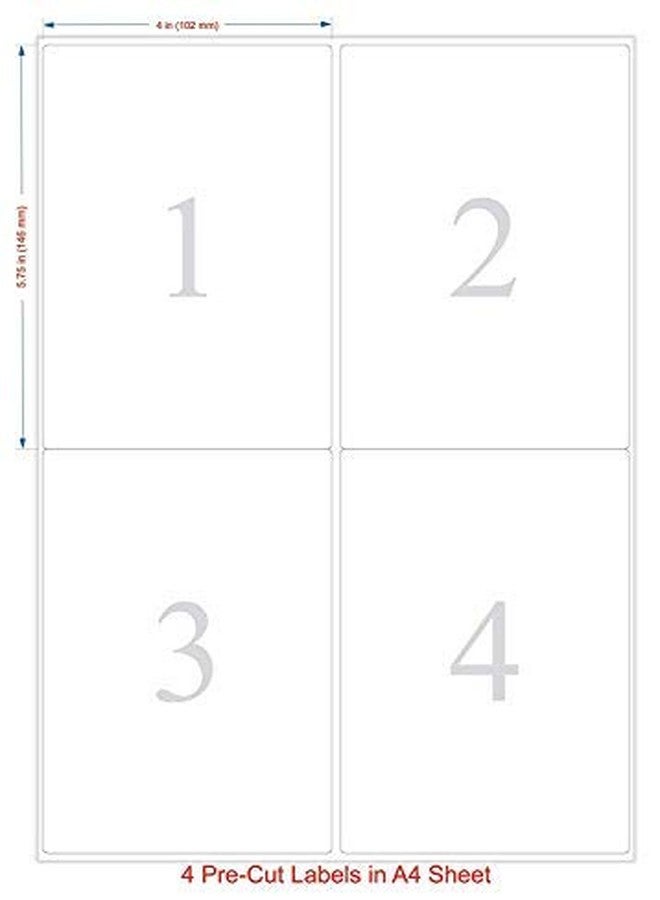 ساكو ملصقات ساكو قابلة للطباعة A4، مقاس 4 × 6 بوصة (145 × 100 مم) - ملصقات بيضاء ذاتية اللصق للباركود ورمز الاستجابة السريعة، 4 ملصقات في كل ورقة، عبوة من 100 ورقة، متوافقة مع طابعات الحبر النفاث والليزر، بلمسة نهائية غير لامعة - Image 2