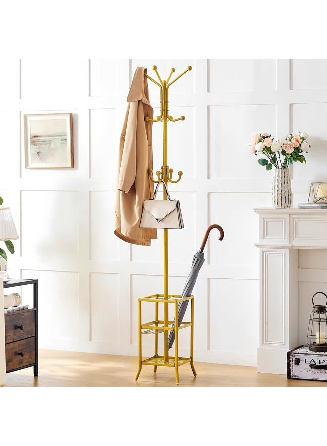 FAVOOSTY Coat Rack Freestanding,Coat Rack Stand with Umbrella Holder,Metal Coat Rack with 12 Hooks,Tree Clothes Hat for Entryway,Hallway,Living Room,Bedroom, Office To Hang Clothes-Glod - Image 2