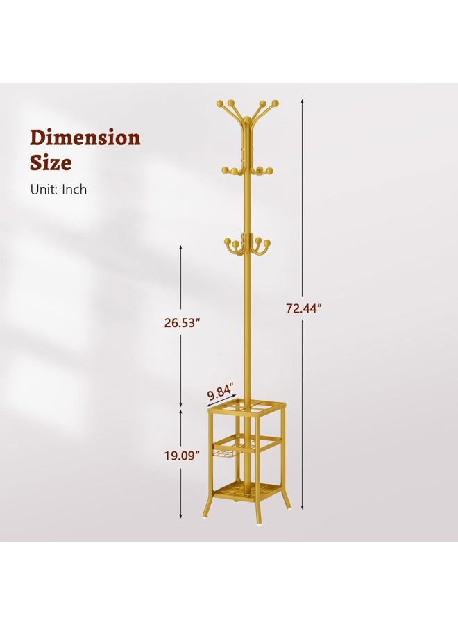 FAVOOSTY Coat Rack Freestanding,Coat Rack Stand with Umbrella Holder,Metal Coat Rack with 12 Hooks,Tree Clothes Hat for Entryway,Hallway,Living Room,Bedroom, Office To Hang Clothes-Glod - Image 5