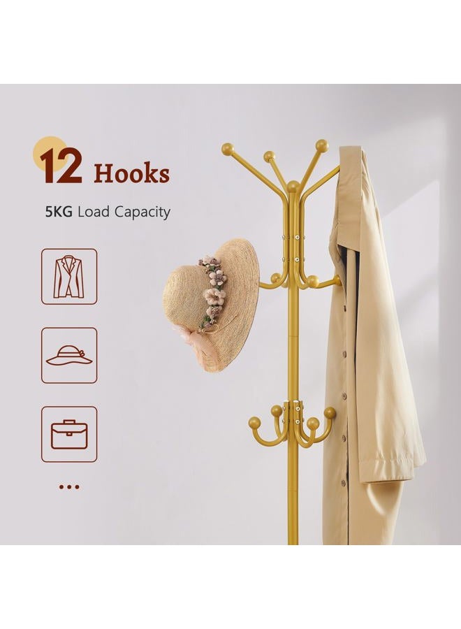 FAVOOSTY Coat Rack Freestanding,Coat Rack Stand with Umbrella Holder,Metal Coat Rack with 12 Hooks,Tree Clothes Hat for Entryway,Hallway,Living Room,Bedroom, Office To Hang Clothes-Glod - Image 4