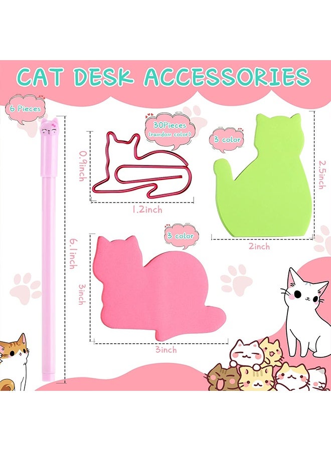 جي دي مجموعة أدوات مكتبية مدرسية لطيفة على شكل قطة، 42 قطعة، تتضمن 6 ألوان من الملاحظات اللاصقة اللطيفة على شكل قطط، و30 مشبك ورق على شكل قطة، و6 أقلام على شكل قطة، إكسسوارات مكتبية للعمل والمدرسة (قطة لطيفة). - Image 2