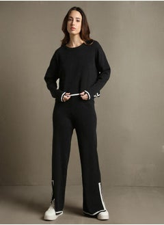 Dennis Lingo Solid Knitted Long Sleeve Crop Top & Trousers Co-Ords by Styli  - Image 3