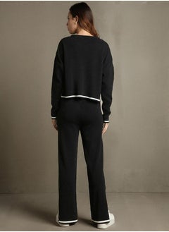Dennis Lingo Solid Knitted Long Sleeve Crop Top & Trousers Co-Ords by Styli  - Image 5