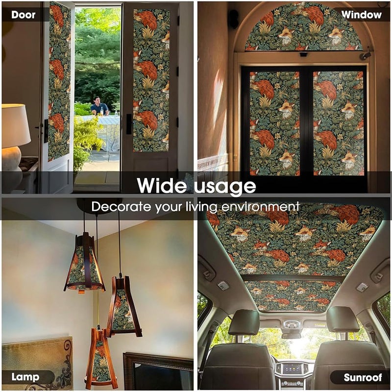 REDAMANCY Vintage William Morris Leaf Plants Fox Stained Glass Window Films Decorative Double-Side Privacy Film Self-Adhesive Static Glass Window Clings for Living Room Bathroom Glass Windows Decor - Image 5