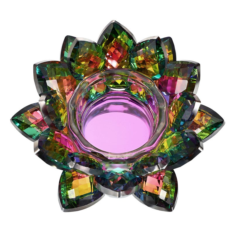 OwnMy Colorful Crystal Lotus Flower Tea Light Holder  Lotus Petals Votive Candle Holder Candle Lamp Glass Lotus Tealight Candle Stand for Table Centerpiece Wedding Decors
