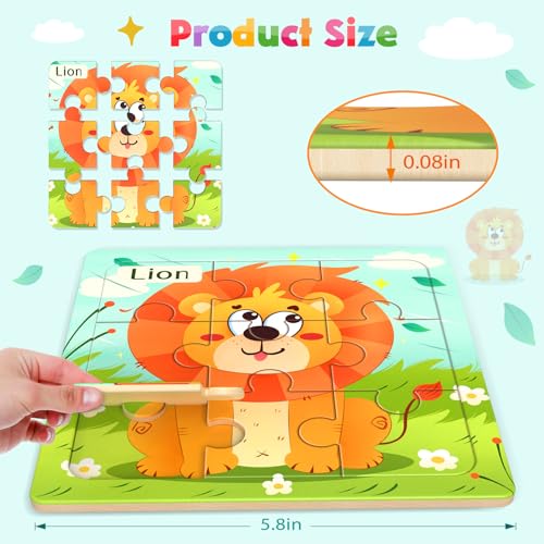 Zeoddler Wooden Puzzles for Toddlers 8 Pack Animal Jigsaw Puzzles for Kids35 9 Pieces Preschool Learning Activities Learning Educational Toys Gift for Boys Girls - Image 5